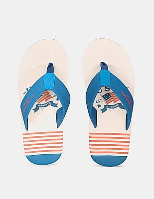 blue and white striped flip flops