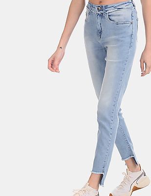 women's frayed hem skinny jeans
