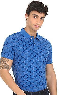 U S Polo Assn Denim Co Brand Print Cotton Pique Polo Shirt