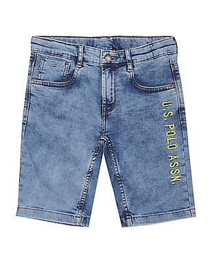 U S Polo Assn Kids Acid Wash Logo Embroidered Denim Shorts