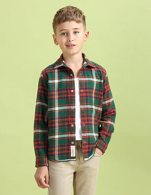 U S Polo Assn Kids Boys Tartan Check Printed Regular Fit Shirt