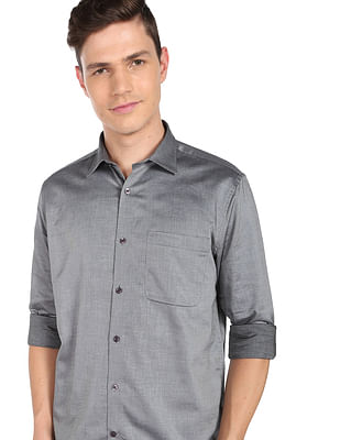 Ad By Arvind Solid Cotton Regular Fit Evening Shirt