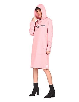 Hooded Dress Tommy Hoodie Kleid Buy Tommy Hilfiger Women Pink Long Sleeve  Hoodie Dress