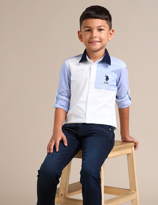 U S Polo Assn Kids Boys Regular Fit Colour Blocked Shirt