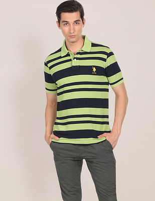 U S Polo Assn Ribbed Collar Striped Polo Shirt