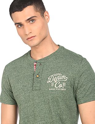 U S Polo Assn Denim Co Cotton Heathered Henley T-Shirt