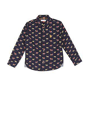 U S Polo Assn Kids Boys Spread Collar Printed Shirt