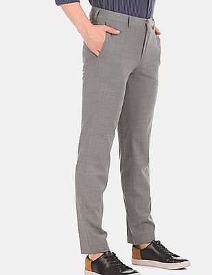 Tommy Hilfiger Men Grey Slim Fit Wool Stretch Blend Casual Trousers