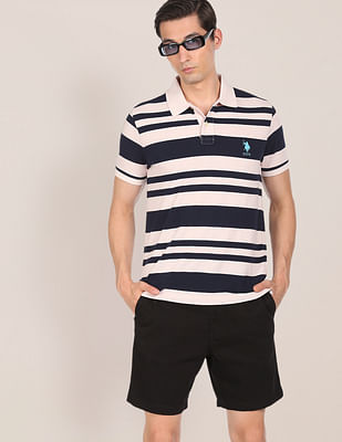 U S Polo Assn Ribbed Collar Striped Polo Shirt