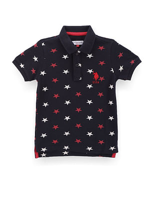 U S Polo Assn Kids Boys Star Print Pique Polo Shirt