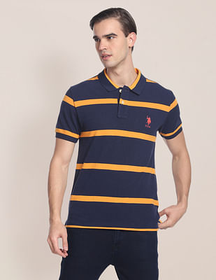 U S Polo Assn Men Navy Horizontal Stripe Polo Shirt