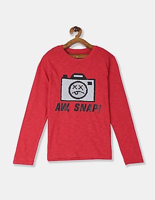 Buy GAP Boys Red Long Sleeve Flippy Sequin T-Shirt - NNNOW.com