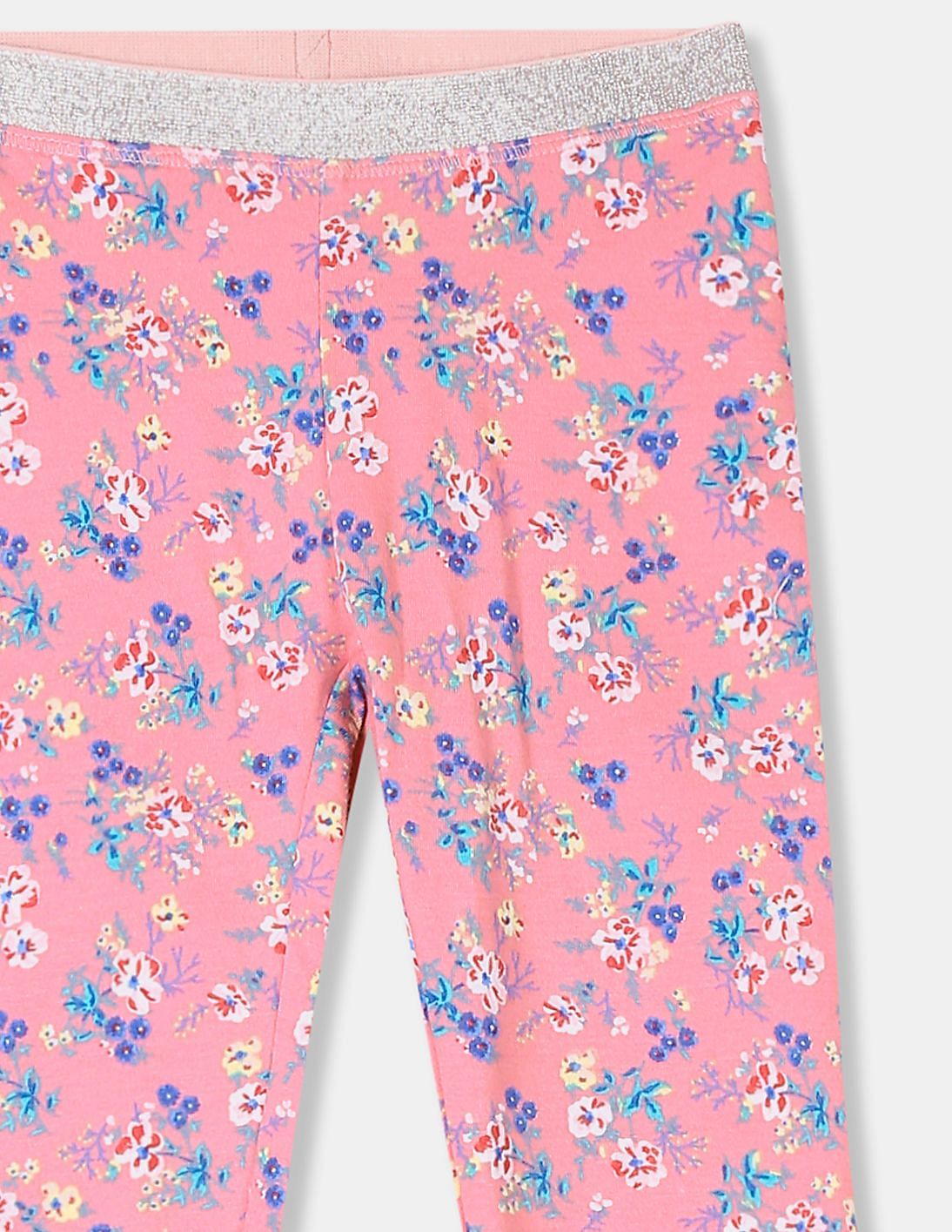 Buy U.S. Polo Assn. Kids Girls Girls Pink Shimmery Waistband Floral Print  Leggings - NNNOW.com