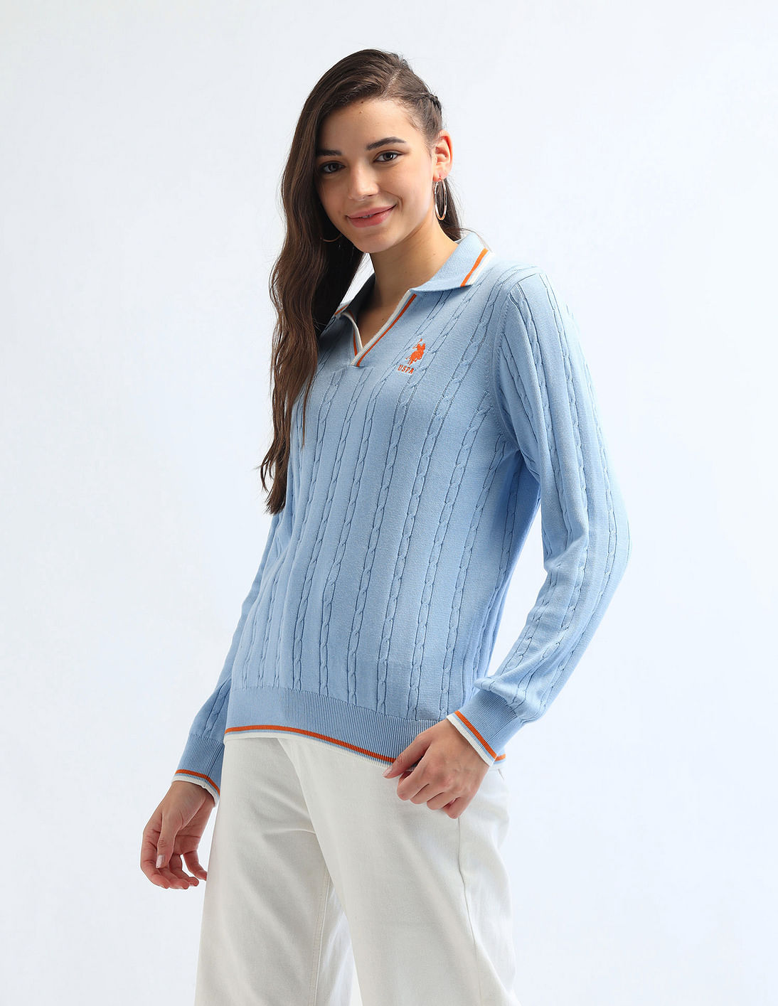 ☆YALE☆ WOMENS COMFORT COOL SLIT NECK POLO KNIT NAVY YEM1KT MUSINSA | YALE Women's Cable Polo Knit_Navy