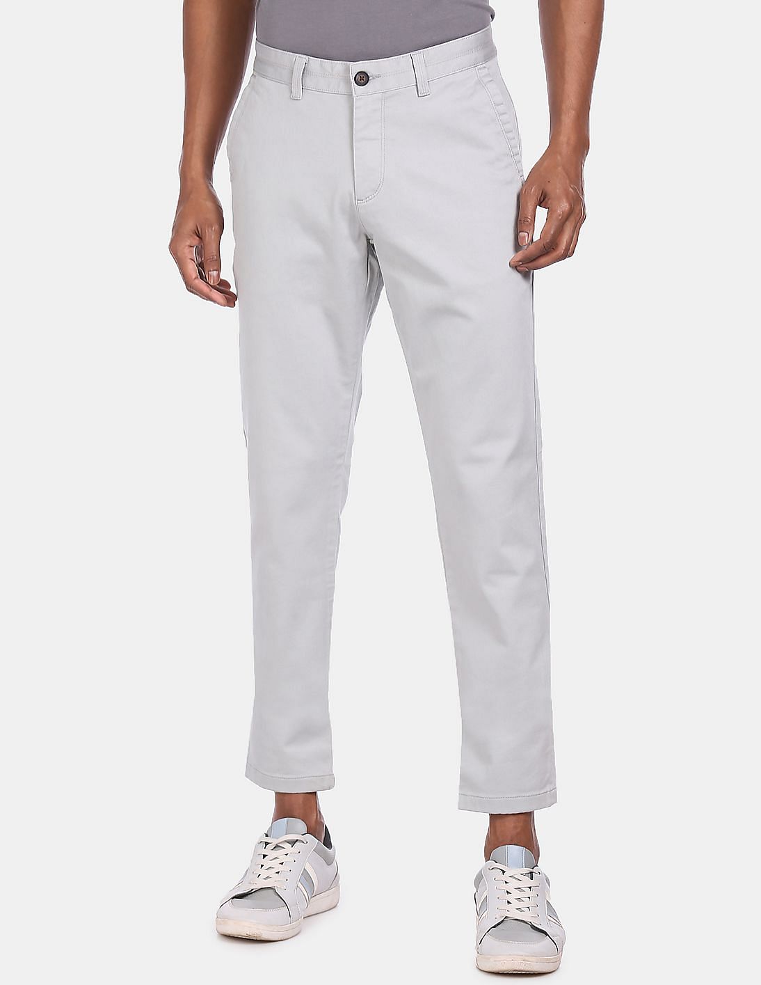 Buy AD by Arvind Men Light Grey Mid Rise Solid Casual Chinos - NNNOW.com