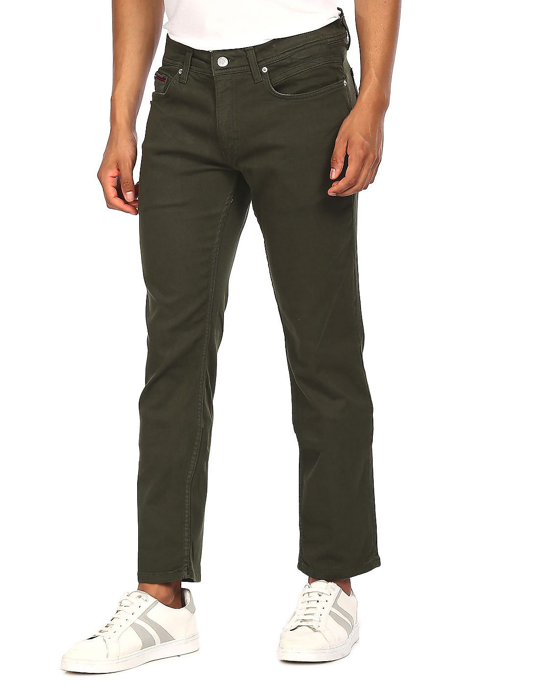Buy Tommy Hilfiger Men Dark Olive Mid Rise Solid Jeans - NNNOW.com