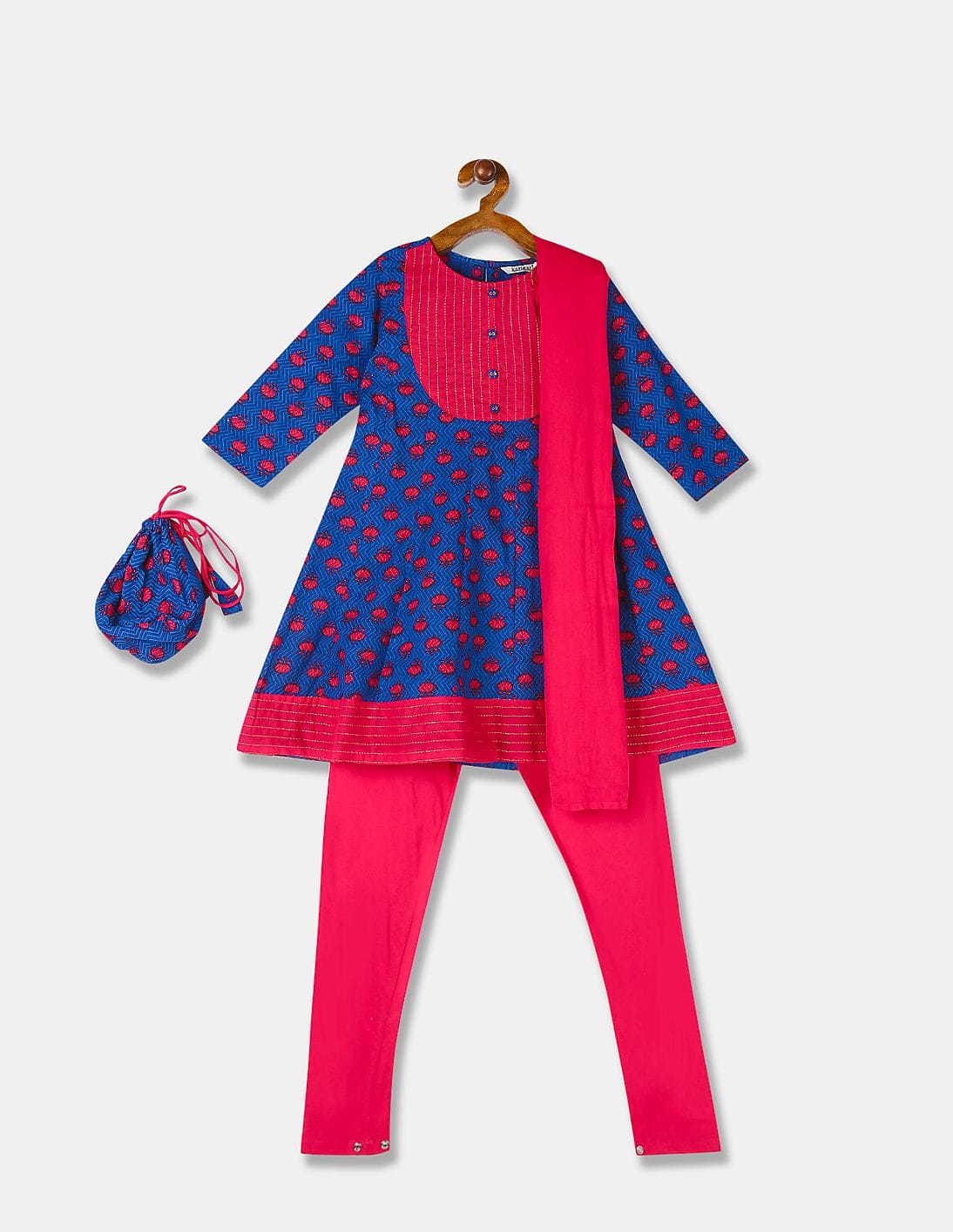 Buy Karigari Girls Assorted Anarkali Kurta Leggings And Dupatta Set With Potli Pouch - NNNOW.com