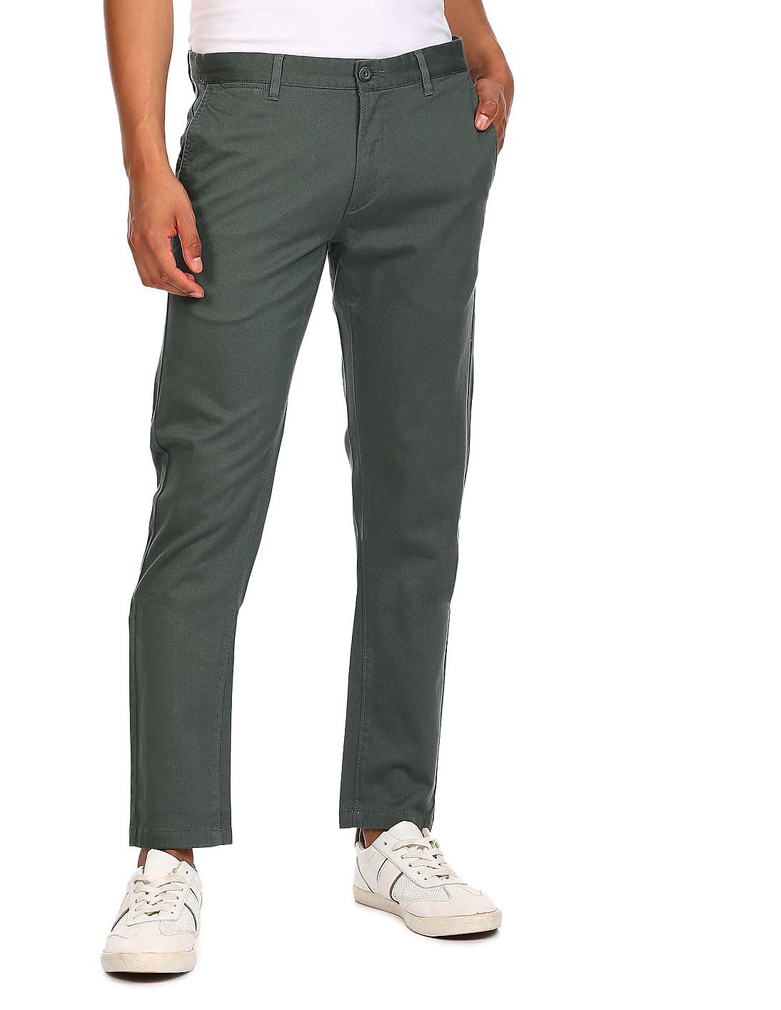 Buy U.S. Polo Assn. Men Green Mid Rise Textured Casual Trousers - NNNOW.com