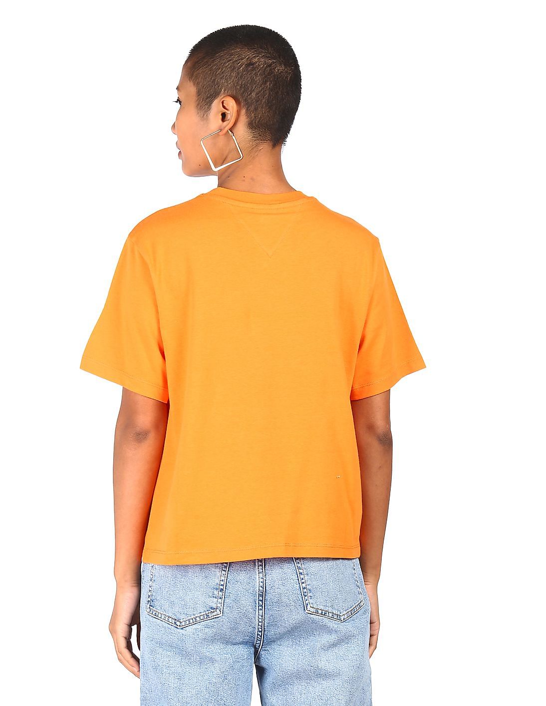 Buy Tommy Hilfiger Women Orange Crew Neck Logo T-Shirt