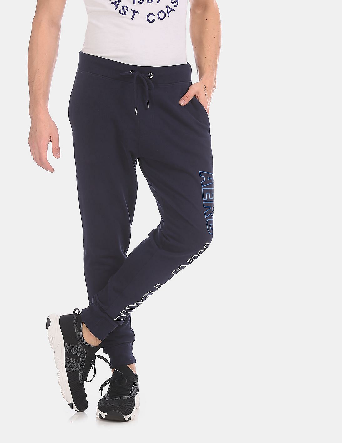 Buy Aeropostale Men Navy Blue Brand Print Knit Joggers - NNNOW.com