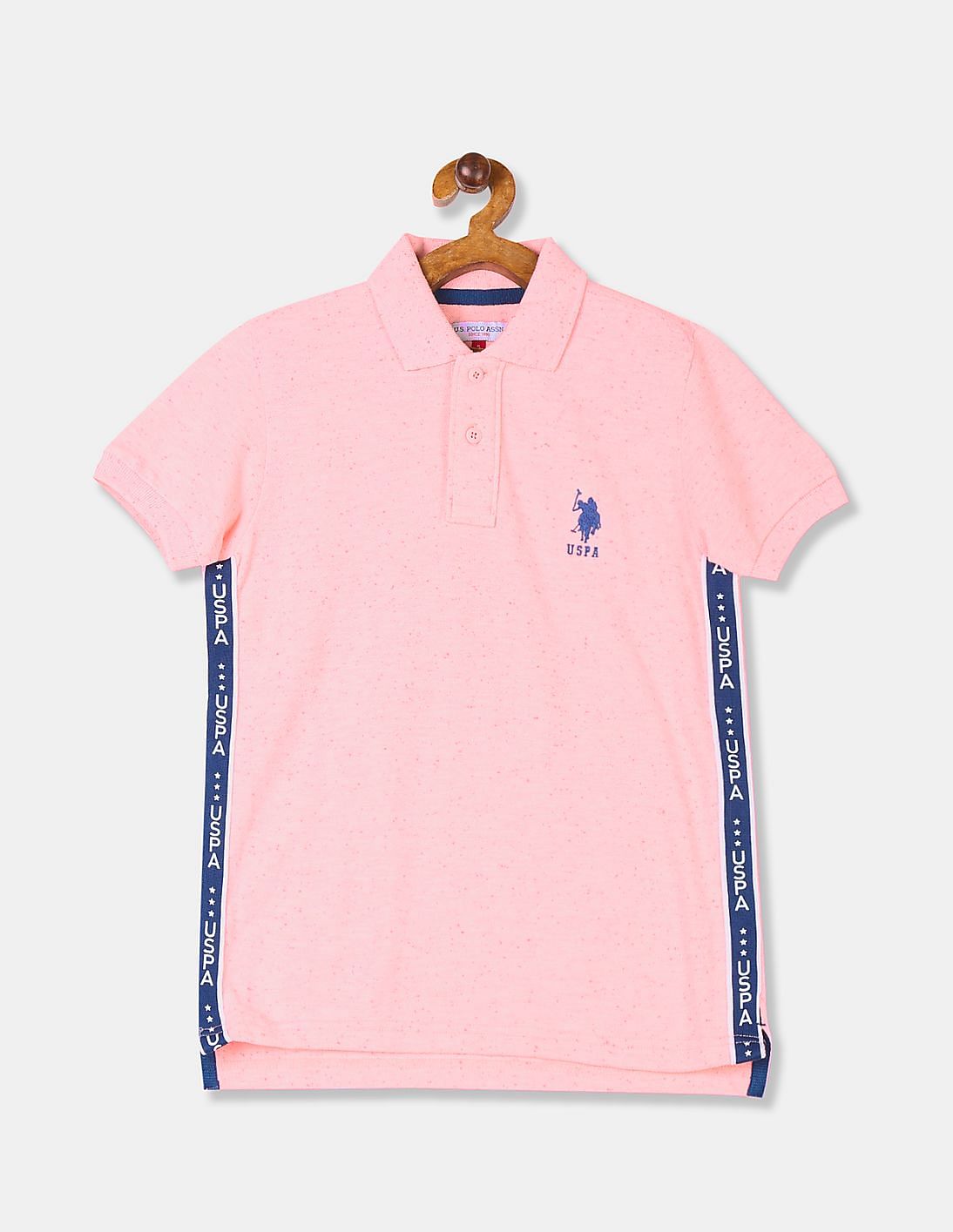 Buy U.S. Polo Assn. Kids Boys Boys Pink Brand Taping Speckled Knit Polo ...