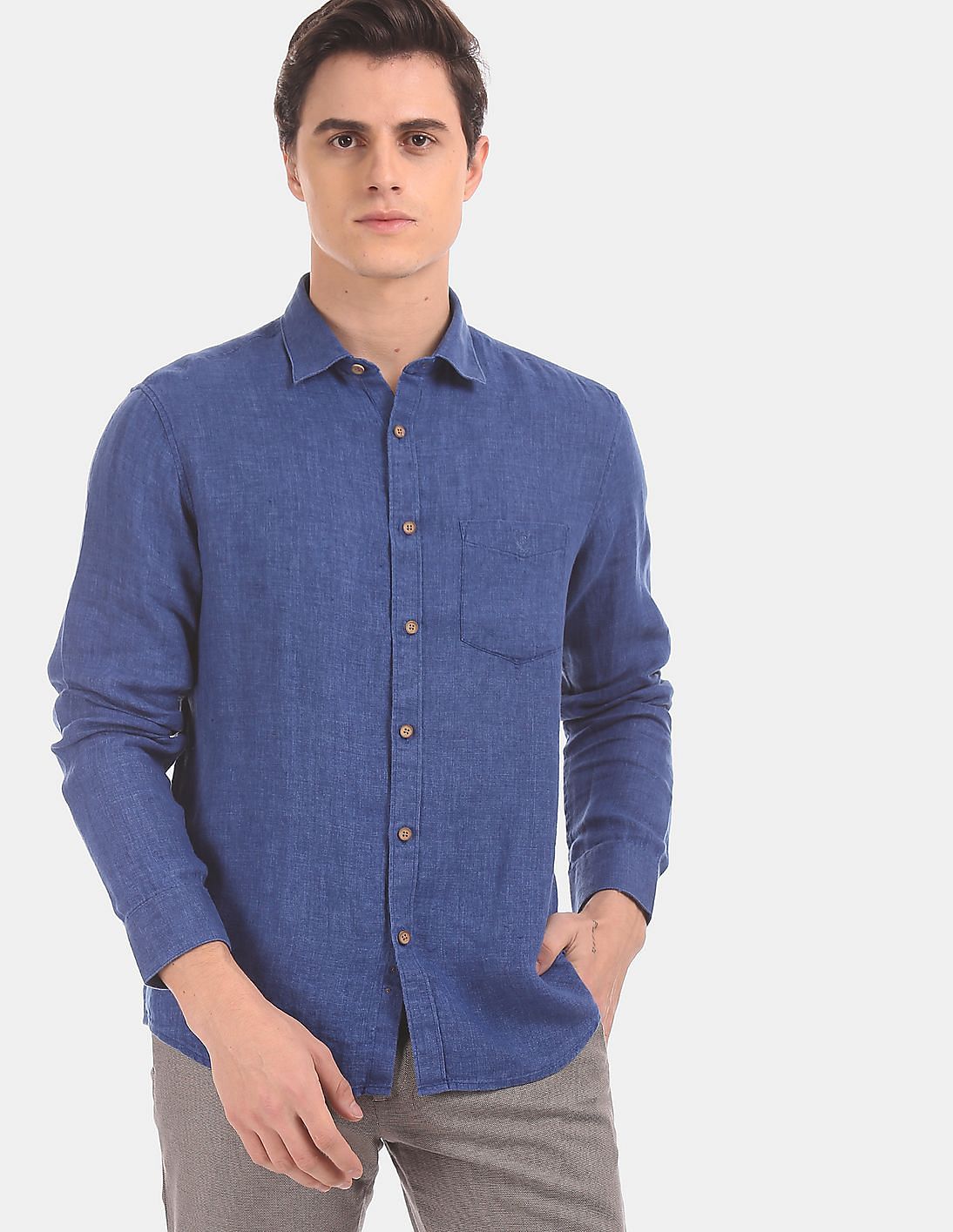 mens slim fit chambray shirt