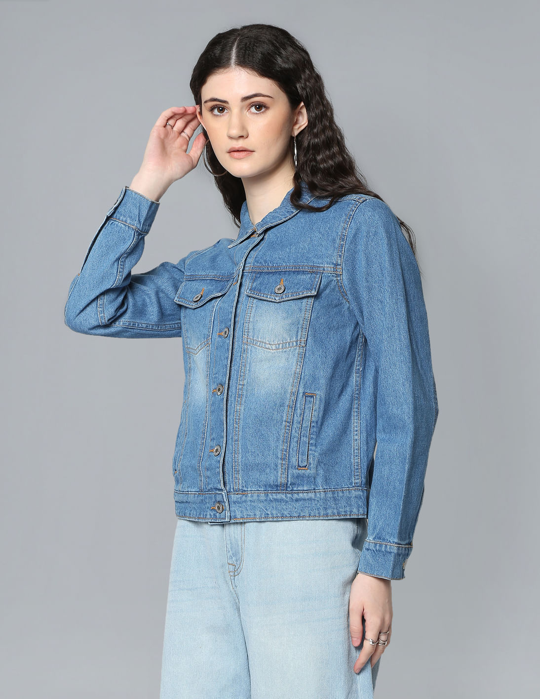 Flying Machine Stone Denim Jacket Womens Women's Vintage Wash