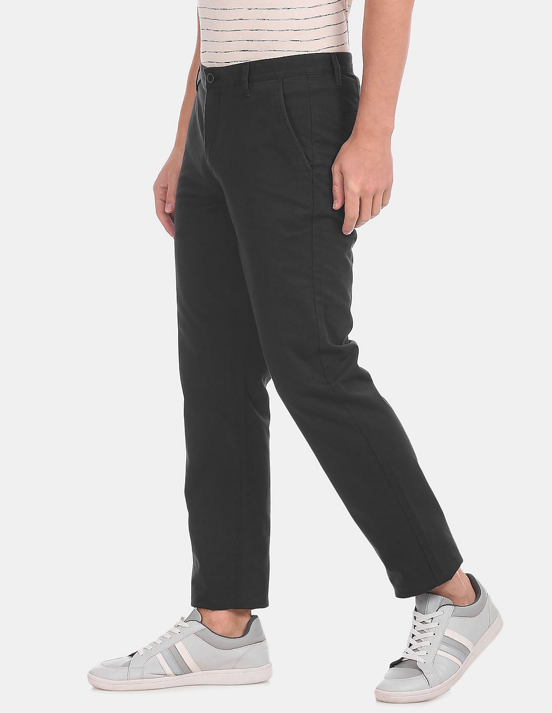 Buy Arrow Sports Black Chrysler Slim Fit Solid Casual Trousers - NNNOW.com