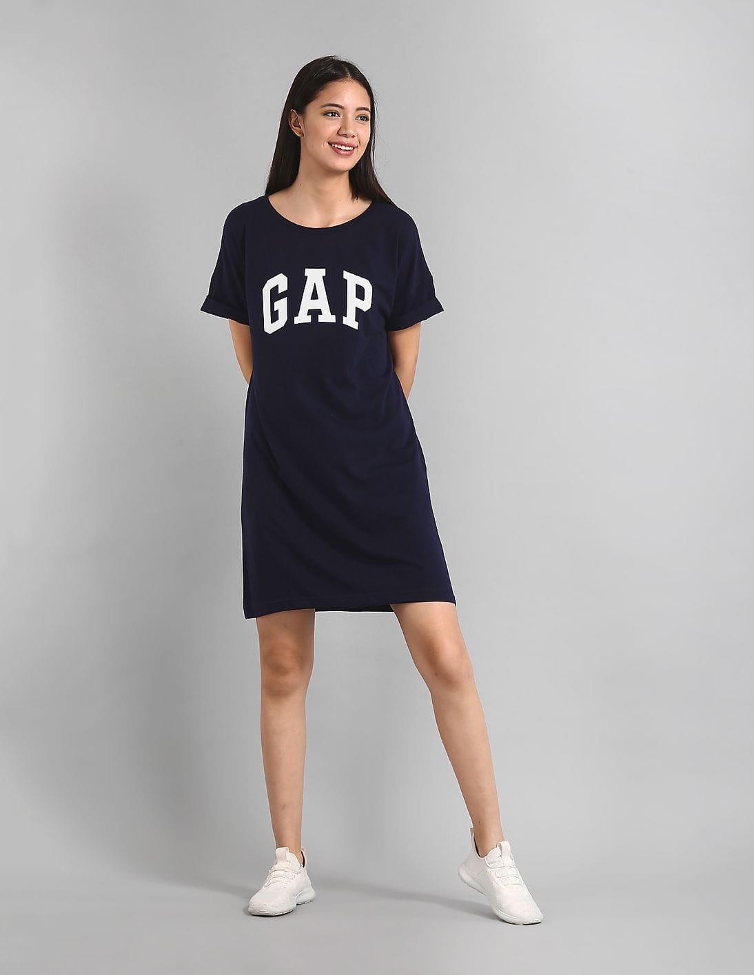 gap blue shirt dress GAP Blue Denim Shirt Dress 3/4 Puff Sleeve Button Knee Length Cottage Core