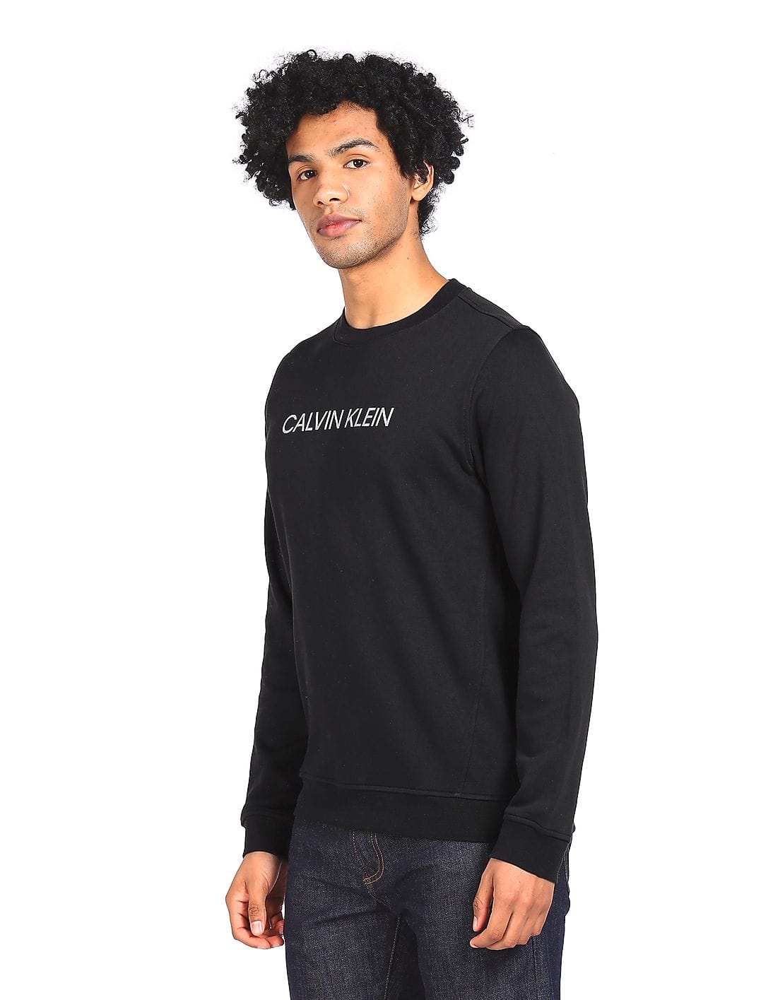 Buy Calvin Klein Men Black Crew Neck Brand Logo Sweatshirt - NNNOW.com