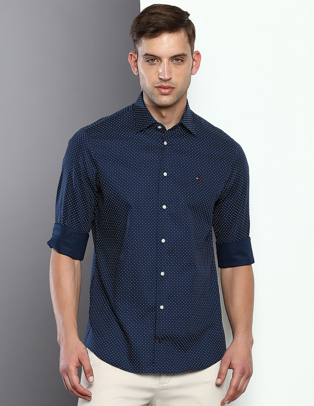 Buy Tommy Hilfiger Two Tone Polka Dot Print Cotton Shirt - NNNOW.com