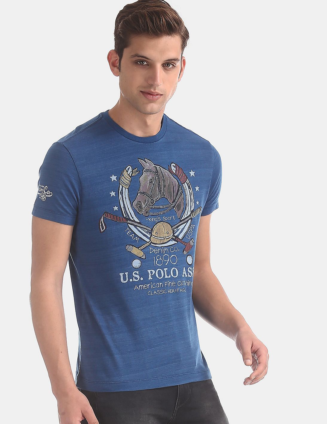Buy Men Blue Front Print Crew Neck T-Shirt online at NNNOW.com