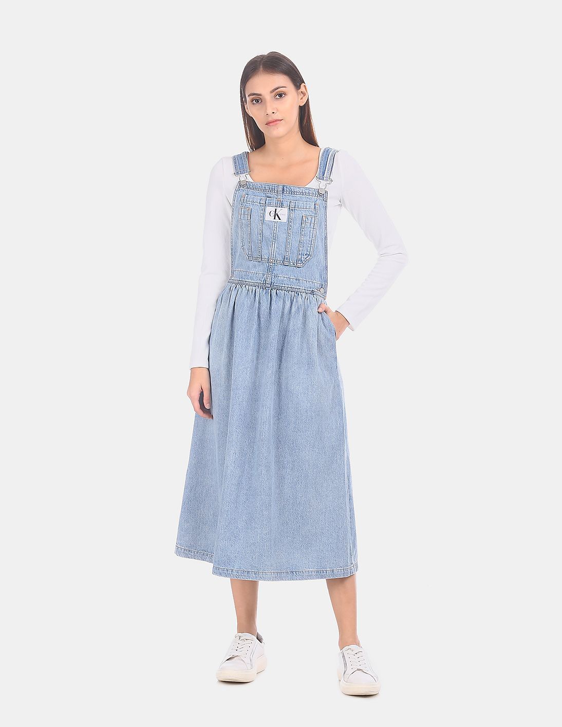 calvin klein iconic dungaree dress