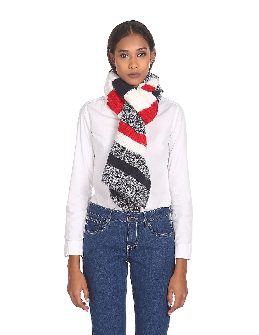 Buy Tommy Hilfiger Women Multi Colour Striped Cozy Knit Scarf