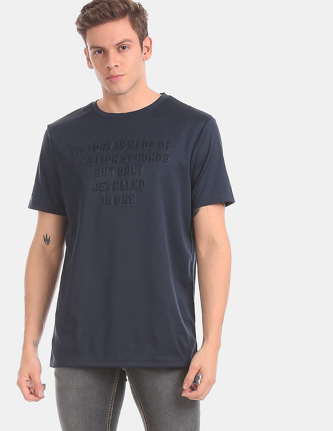 Buy Colt Men Navy Crew Neck Embossed Graphic T-Shirt - NNNOW.com