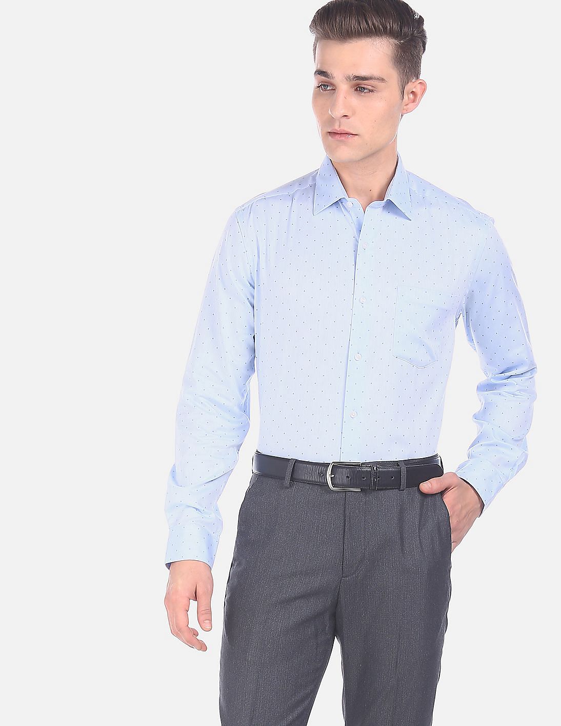 Buy Arrow Men Light Blue Long Sleeve Printed Formal Shirt - NNNOW.com