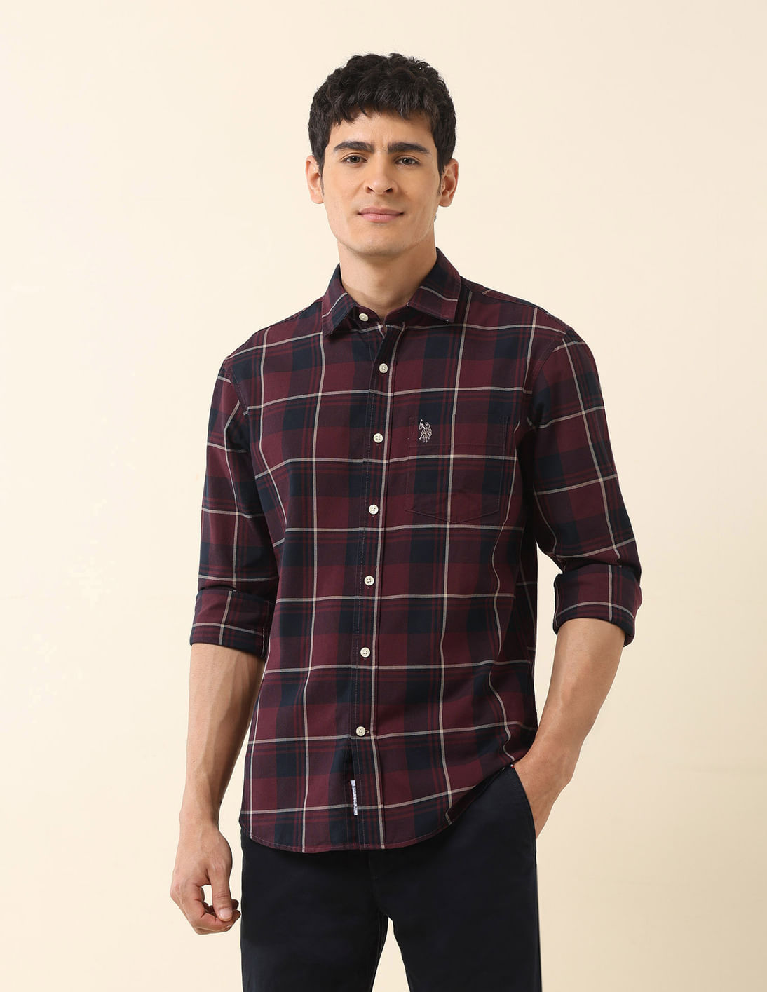 メンズウェア 23SS Resurrection GM CHECK PATTERN POLO Stretch Non-Iron Oxford Polo Button-Down Collar, Checked Shirt