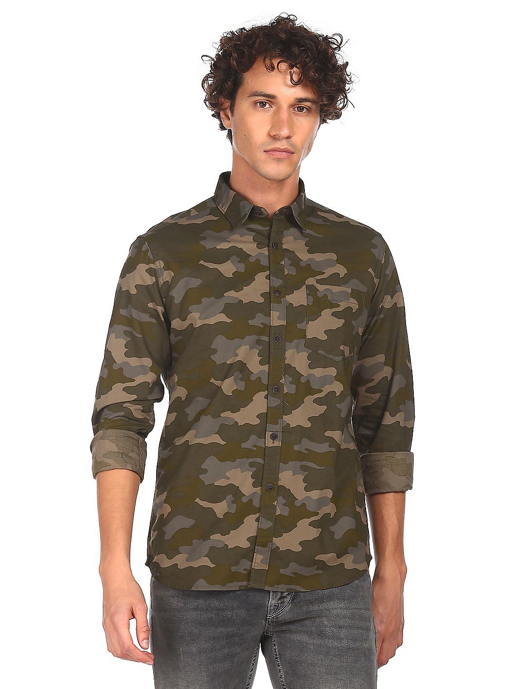 Buy Flying Machine Men Olive Camo Print Cotton Casual Shirt  NNNOWcom