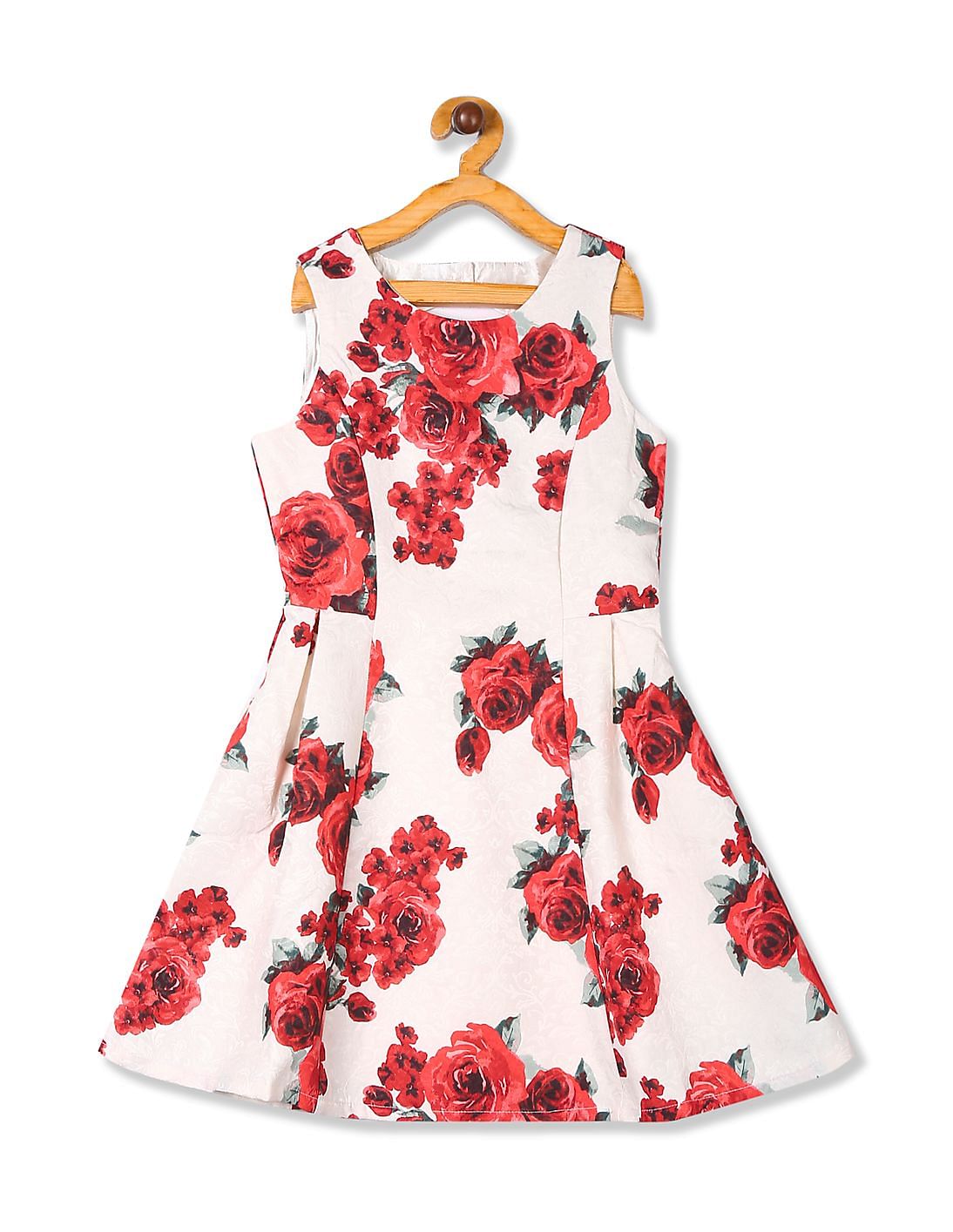 Buy The Children's Place Girls White Rose Print Fit And Flare Dress ...