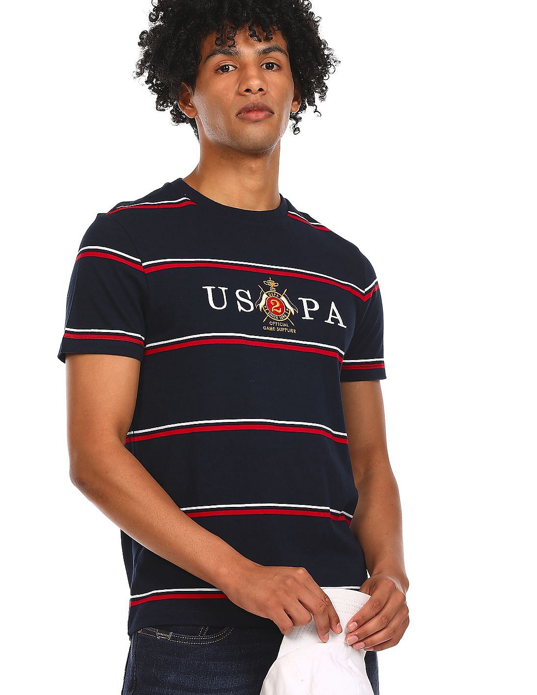 Buy U.S. Polo Assn. Men Navy Embroidered Logo Striped T-Shirt - NNNOW.com