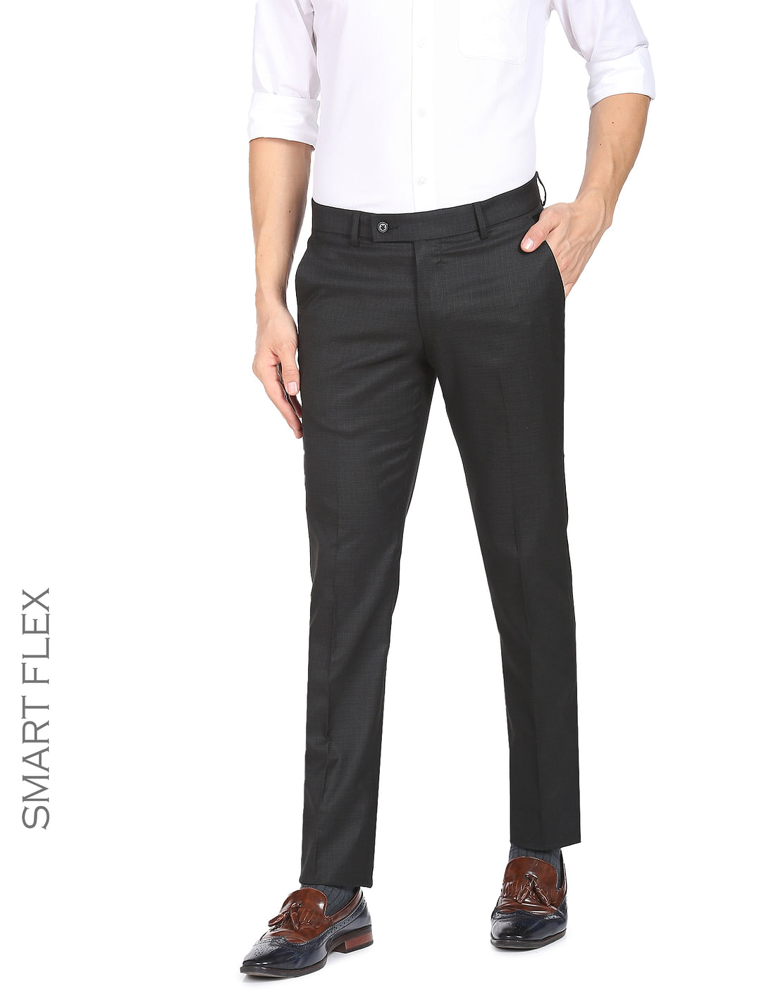 Buy AD by Arvind Twill Check Smart Flex Formal Trousers - NNNOW.com