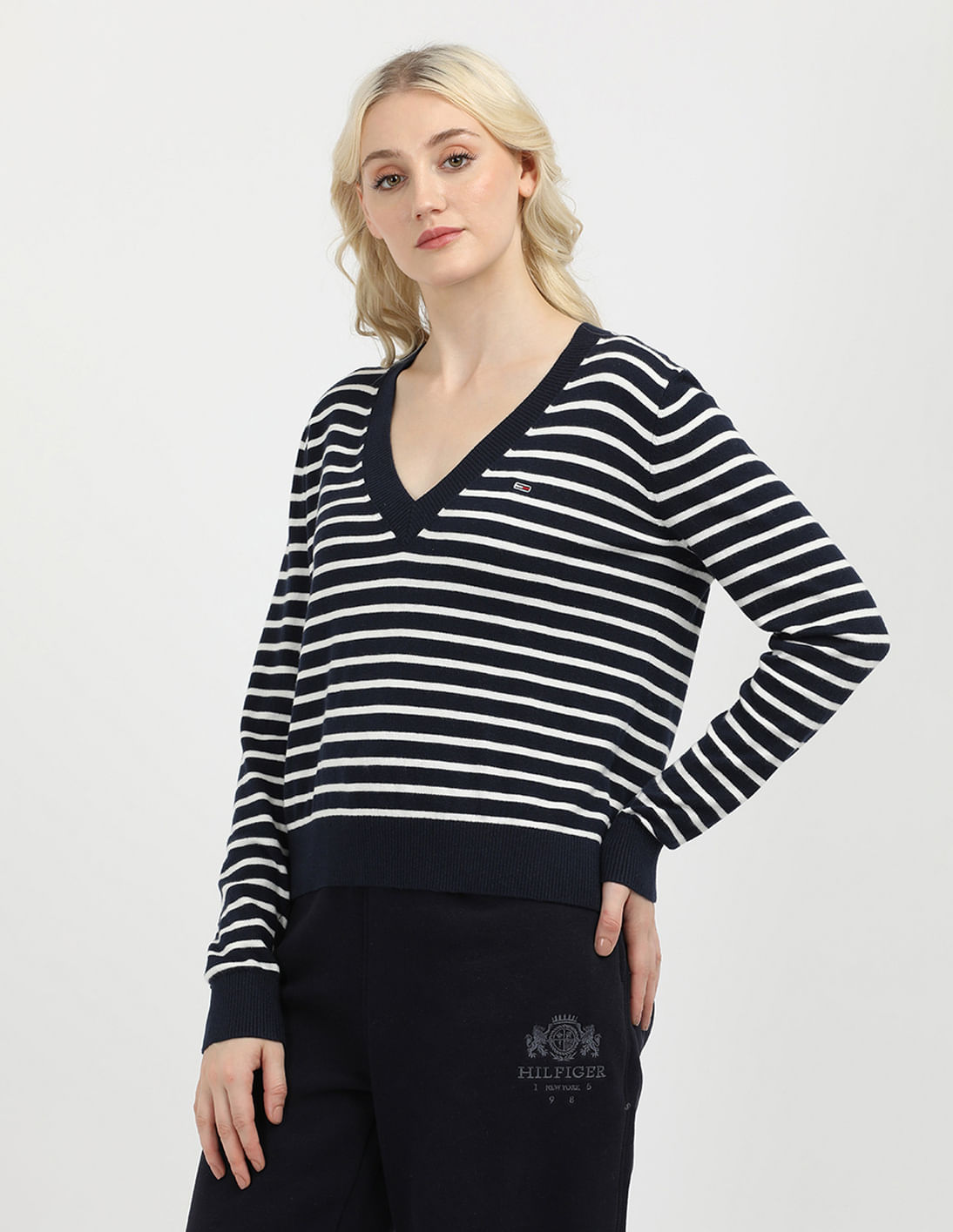 ニット・セーター No.1245 stripe collar half KNIT (3color) THREE QUARTERS Striped Sailor Collar Knit Sweater White