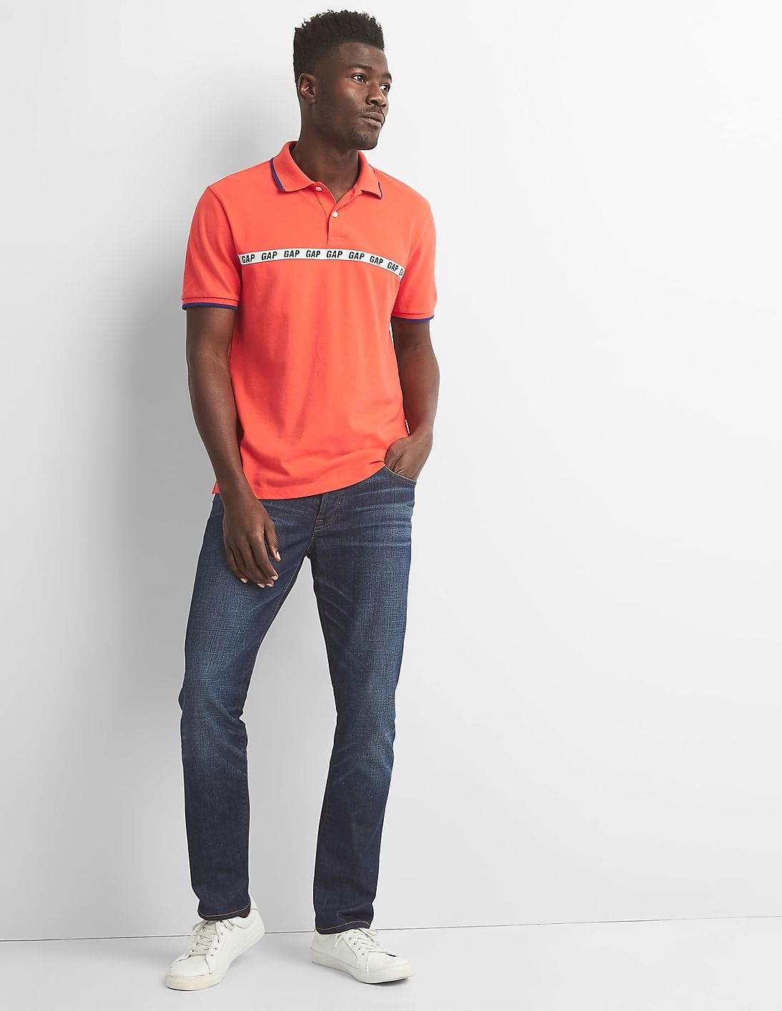 Buy GAP Men Orange Logo Sports Tape Pique Polo Shirt In Stretch