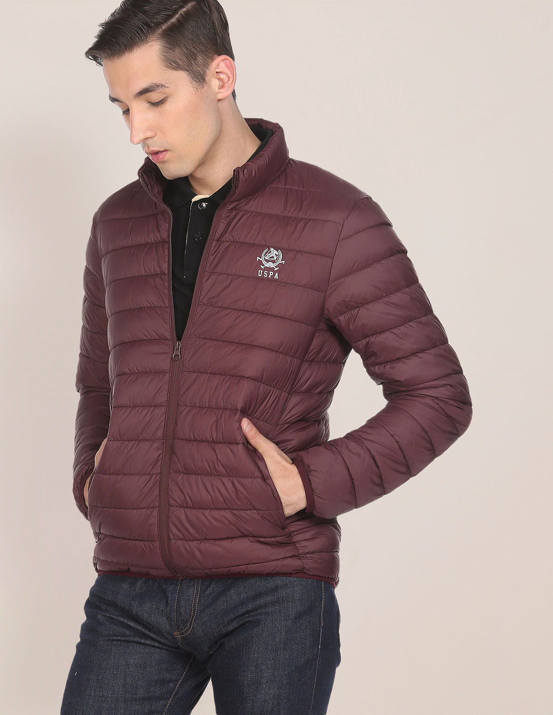 Buy U.S. Polo Assn. High Neck Solid Polyester Padded Jacket - NNNOW.com