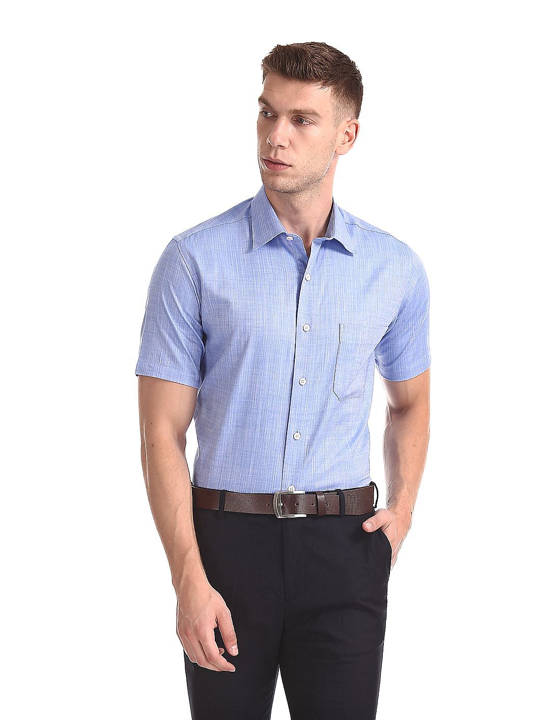 Buy Men Short Sleeve Herringbone Weave Shirt online at NNNOW.com