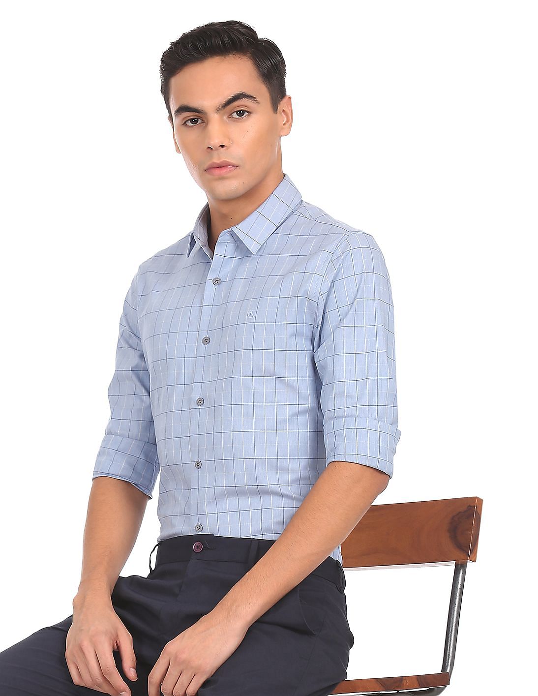 Buy Calvin Klein Men Blue Slim Fit Check Smart Casual Shirt - NNNOW.com