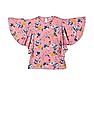 U.S. Polo Assn. Kids Girls Pink Butterfly Sleeve Printed Top