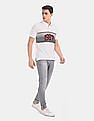 Aeropostale Men White Striped Chest Pique Polo Shirt