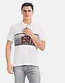 Aeropostale Men White Striped Chest Pique Polo Shirt