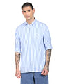 Tommy Hilfiger Men White And Blue Vertical Stripe Cotton Casual Shirt